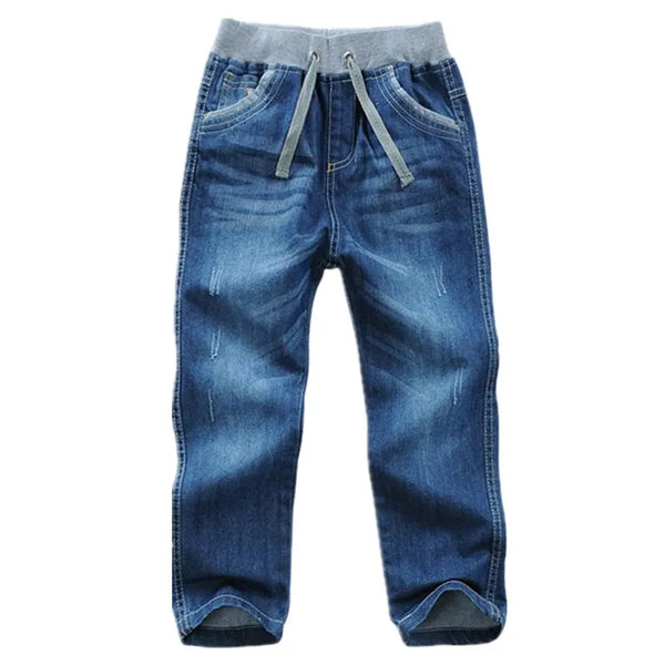 Kids Boys Jeans Classic Solid Design Children Denim Pants Spring Autumn Casual Elastic Waist Trousers 2 To 14 Years Clothes