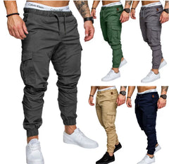 Men High Elastic Cargo Pants Summer Lace Up Drawstring Pocket Harem Stretch Full Trousers BSD-8811
