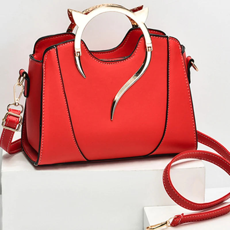 Cat Shaped Handle Women Handbag Trendy And Fashionable, Solid Color, Simple And Casual Crossbody Shoulder Shell Bag
