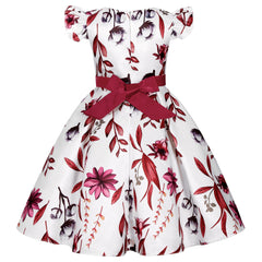 Foreign Trade Hot New Small Flying Sleeve Girl Dress Bow Print Princess Birthday Party Clothing