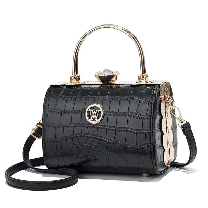 Fashion Women's Bright Leather Steel Armor Bag New Lacquer Leather Bride Handbag