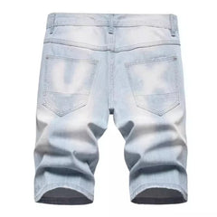 New Summer Men Blue Denim Shorts Italian Style Male Shorts Jeans High Quality Male Stretch Fit Ripped