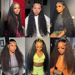 13X4 13X6 Water Wave Hd Transparent Lace Front Wigs Deep Wave Lace Frontal  Pre Plucked Curly Human Hair Wigs 250 Density