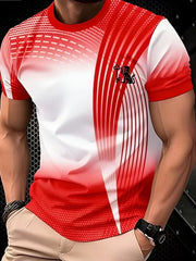 Fashion men's minimalist striped printed T-shirt summer leisure outdoor sports fitness round neck short sleeved men's shirt top
