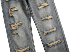 American Fashion Street Style Ripped Skinny Jeans  Street Riding Stretch Slim Fit Straight Pants Patchwork  Denim Trousers Male