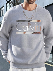 Men's autumn and winter fashionable casual loose fashion letter pattern printed pullover long sleeved warm round neck sweatshirt