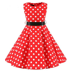 Girls Vintage Dress Party Retro Polka Dot Floral Pattern A line Dresses Pleated Skirt Knee Length for 4-10 Years