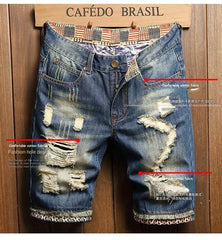 2025 Summer Ripped Denim Shorts Jeans Men's Five Quarter Loose Size Medium Pants Fashion Brand Personality Beggar