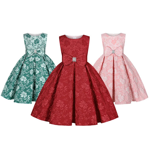 New Fashion Girls Dress Summer Flowers Bow Elegant Little Princess Dress Christmas Birthday Party Costume 2-10 Year Kids Clothes