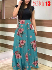 Retro Elegant Commuter Style Polka Dot High Waist  Flower Print Color Matching Short Sleeved Dress