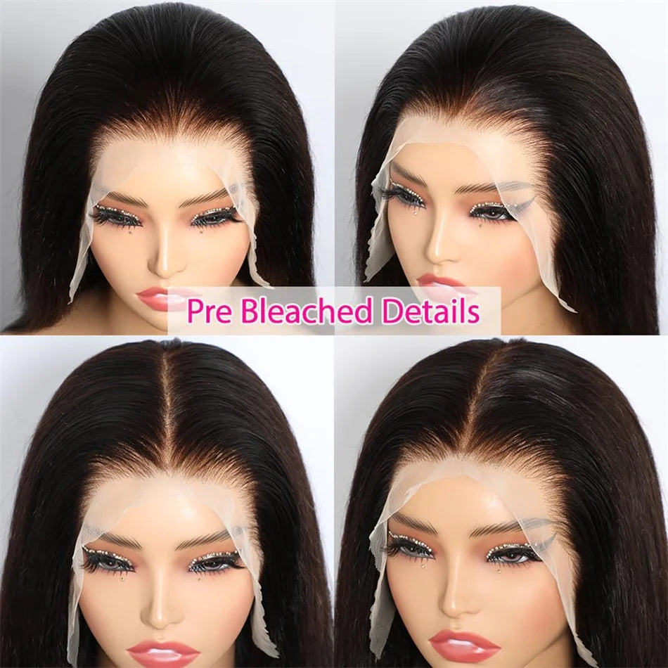 100% Vietnamese Super Double Drawn Bone Straight 13x4 Frontal Bob Wig with Human Hair Natural Black 210% Density For Black Women