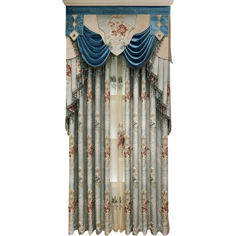 Custom New 3D Embossed Luxury Curtains for Living Dining Room Bedroom European Flower High-end Textured Noble Valance Tulle Cort