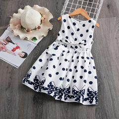 Summer Girls Short Sleeve Dress For Kids Polka Dot Dress Wedding Birthday Party Vestidos 3 6 7 9 12Year Children Casual Clothing