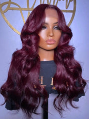 34 Inch 200% 99J Burgundy Color 13x4 Transparent Lace Frontal Wigs Human Hair Body Wave Pre Plucked With Baby Hair For Women
