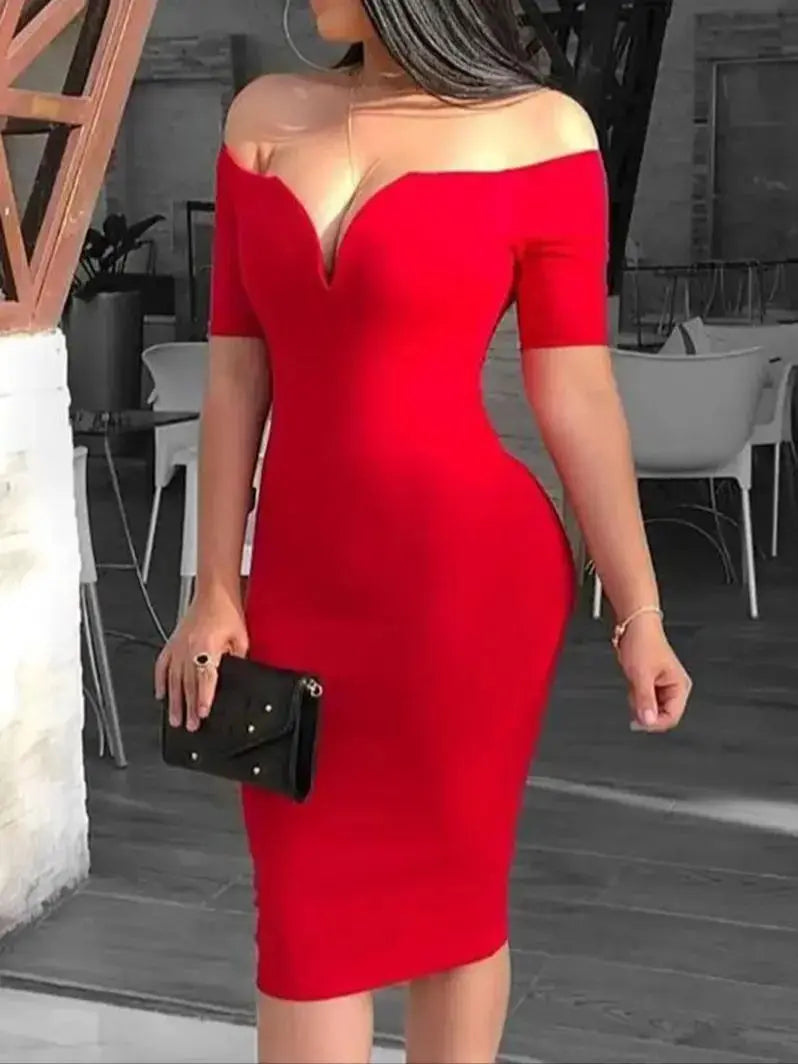 Lady V style off-the-shoulder fitted dress with a tight waist and a full skirt, a fitted evening for women