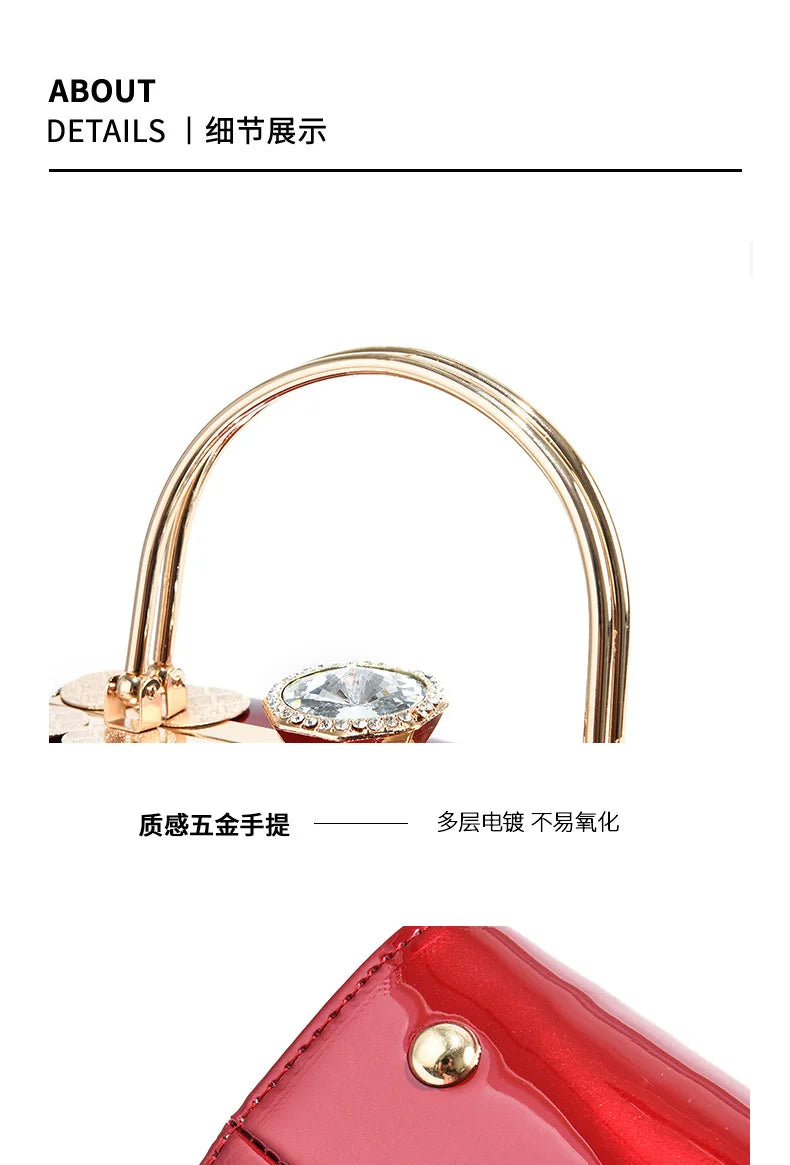 Fashion Women's Bright Leather Steel Armor Bag New Lacquer Leather Bride Handbag