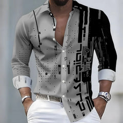 Men's 21-Color Long-Sleeved Shirt Loose Fit Black White Patchwork Geometric Letter Print Stylish Design Casual Fashion Top