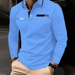 2025 Summer Men's long-sleeved lapel casual polo shirt Breathable and comfortable shirt Solid polo shirt High-quality