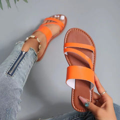 Women's Slippers Summer Sexy 2023 Leather Open Toe Shoes Outdoor Beach Casual Flat Female Slides Soft Zapatos De Mujer PU1