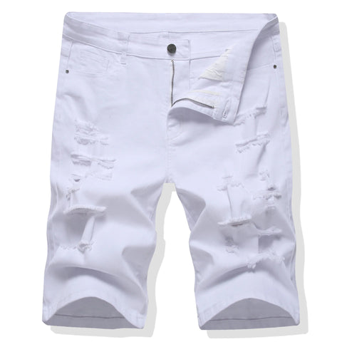 Shorts Men Hole Jeans Streetwear Mid Waist Washed Distressed Pockets Knee Length Vintage Ripped Denims Straight Short Pants