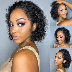 Short Kinky Curly Human Hair Bundles With Closure 100% Unprocessed Hair Weft Extensions Tissage Humain Hair Natural Remy Hair
