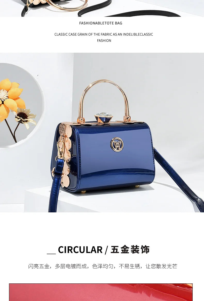 Fashion Women's Bright Leather Steel Armor Bag New Lacquer Leather Bride Handbag