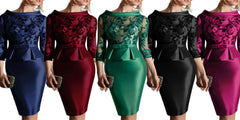 Sheath Cocktail Dress Elegant Dress Knee Length Jewel Neck Fall Wedding Guest Satin with Buttons Appliques 2025 free customized
