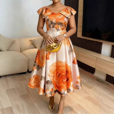 African Dresses for Women Elegant 2026 Dashiki Spring Summer Midi Dress