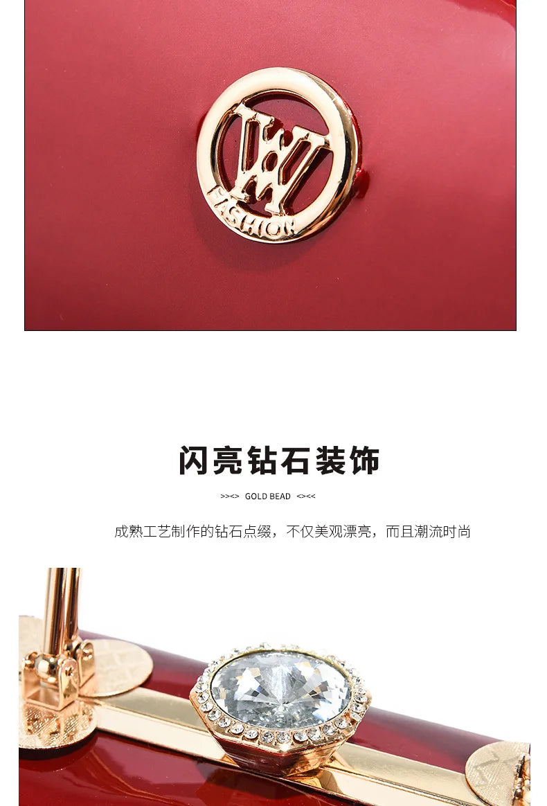 Fashion Women's Bright Leather Steel Armor Bag New Lacquer Leather Bride Handbag