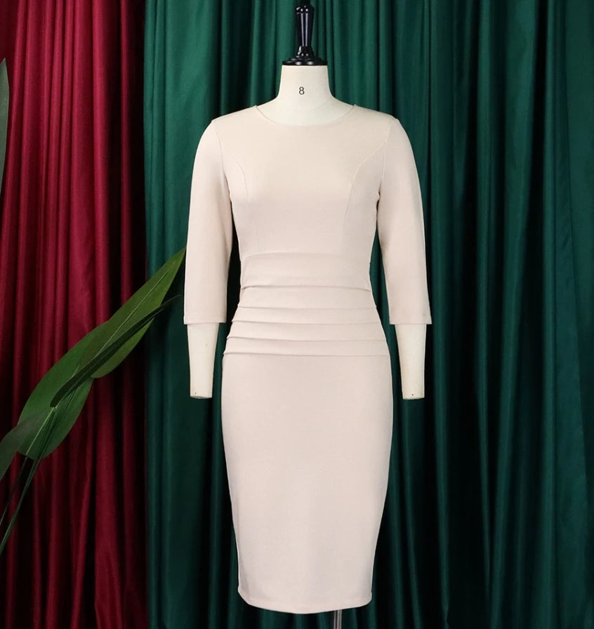 2023 Autumn Spring New Fashion Casual Short Sleeved Round Neck Office Dress