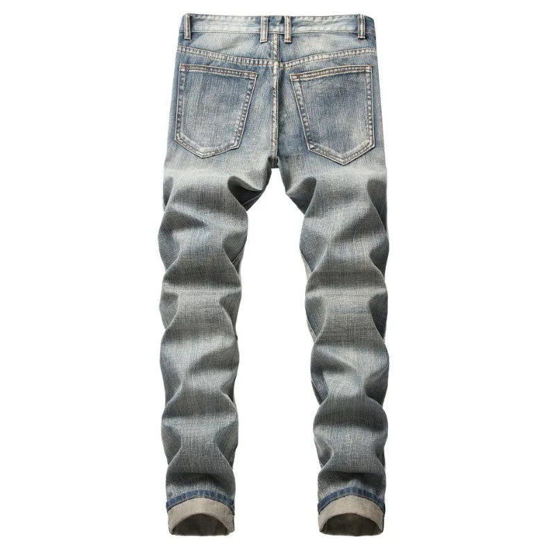 Men Ripped Distressed Destroyed Straight Slim Fit Jeans Skinny Casual Fashion Vintage Hole Straight Leg Denim Pants