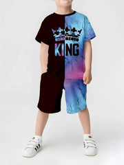 2025 Summer New Children's Set Girls' Summer Set Short Sleeve T-shirt Boys' Printed Casual Round Neck