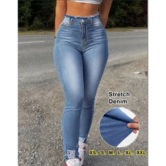 European American Chic Women's Stretchy Denim Pants Slimming Butt Lift Skinny Jeans Elastic Trousers