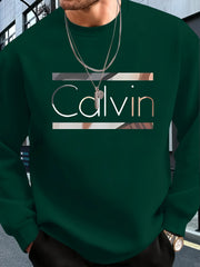 Men's autumn and winter fashionable casual loose fashion letter pattern printed pullover long sleeved warm round neck sweatshirt