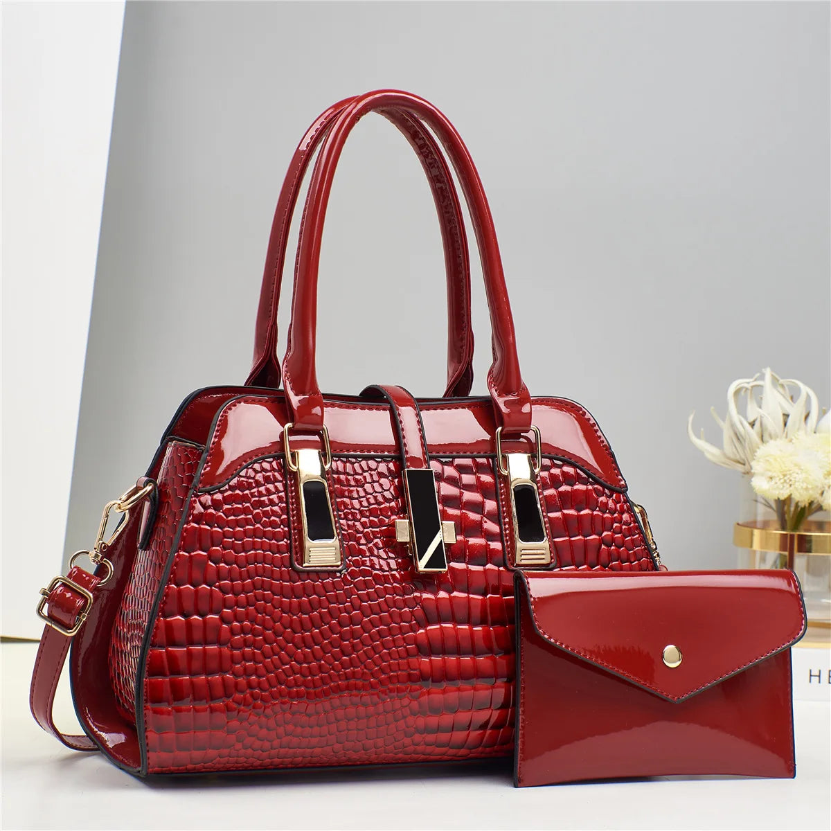 Luxury Brand Crocodile Handbag Women Tote Bag Bright Leather