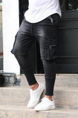 New Men's Slim Fit Stretch Jeans Casual Fashion Multi Pocket Cargo Denim Pants High  Jeans Work Hip Hop