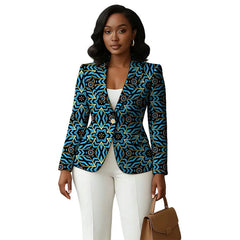 Colorful Print Women's Blazer Original Design African Couture Female Suit Jackets Elegant Thin Coat