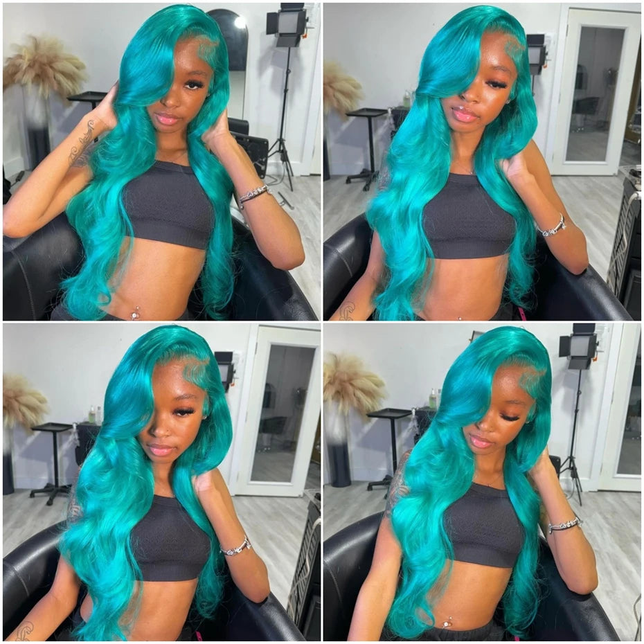 13x6 Teal Ocean Blue Lace Front Wig Human Hair Body Wave 613 Blonde hair