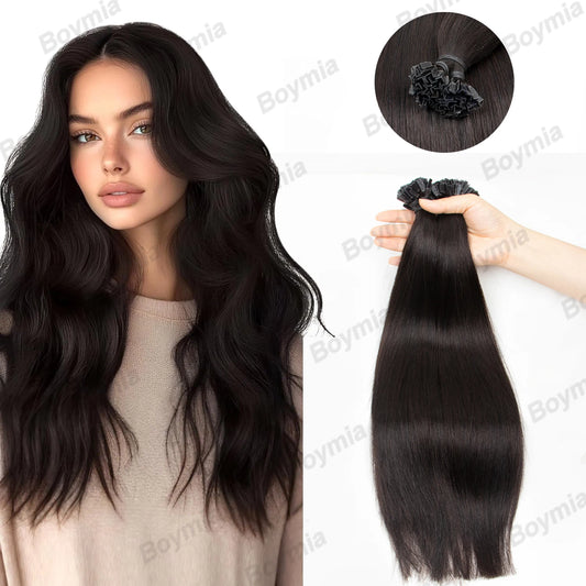 Boymia K Tip Hair Extensions Human Hair Keratin Pre Bonded Hot Fusion Nail Tip Balayage Natural Silky Straight Extensions 50G