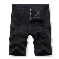 Shorts Men Hole Jeans Streetwear Mid Waist Washed Distressed Pockets Knee Length Vintage Ripped Denims Straight Short Pants