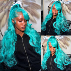 13x6 Teal Ocean Blue Lace Front Wig Human Hair Body Wave 613 Blonde hair