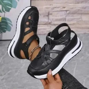 Casual Hollow out Flat Sandals Women's Summer New Style Thin Platform Thick Bottom Heightening Shoes Rubber Sole Ladies Sandals