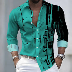 Men's 21-Color Long-Sleeved Shirt Loose Fit Black White Patchwork Geometric Letter Print Stylish Design Casual Fashion Top