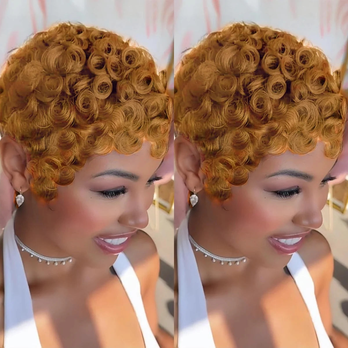 Brazilian Remy human hair Hair Full Machine Wig Curly Pixie Cut Short wig for Women Daily Wear
