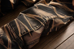 Jeans Men Vintage Distressed Pencil Pants Mid Waist Zipper Pockets Slim Ankle Length Trousers