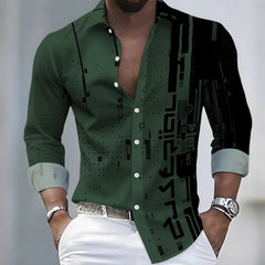 Men's 21-Color Long-Sleeved Shirt Loose Fit Black White Patchwork Geometric Letter Print Stylish Design Casual Fashion Top