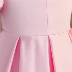 Girls Pink Puff Sleeve Knee Length Dress Kids Dresses for Girls Summer Children Girls Birthday Party Dress 8-12 Years ASQ03