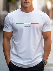 Men's summer 100 cotton fashionable casual loose plus size ITALIA pattern printed sports round neck short sleeved T-shirt top