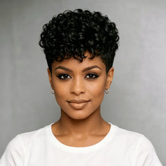 Short Curly Pixie Wig Human Hair for Women Full Machine-made 180%Density Perfect for Everyday Use