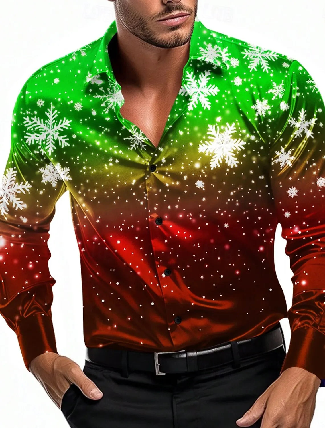 Christmas Theme Men's Christmas Trees Printed Shirts Snowflake Grad Shirts